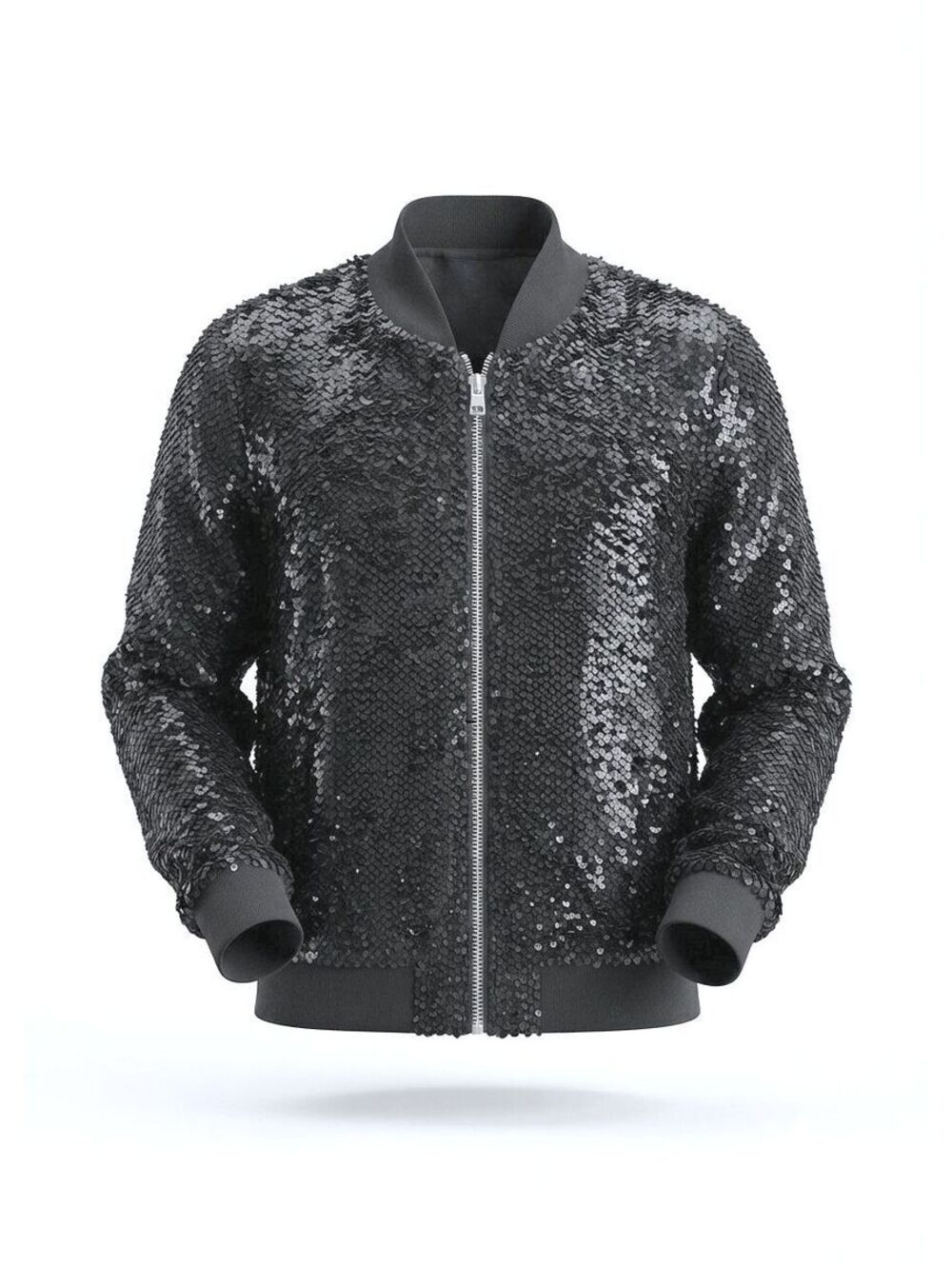 TROUVE Women's Small Black Sequins Bomber Jacket Zip-up